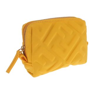 フェンディ(FENDI)の【中古】【Aランク】FENDI フェンディ メイクアップ ポーチ 8N0179 AHVV ポリアミド イエロー FFロゴ ゴールド金具 ミニポーチ【ISEYA】(その他)