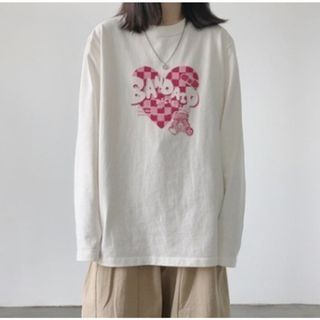 プリントシャツ　トップス　くま　韓国　部屋着　2ＸＬ(Tシャツ(長袖/七分))