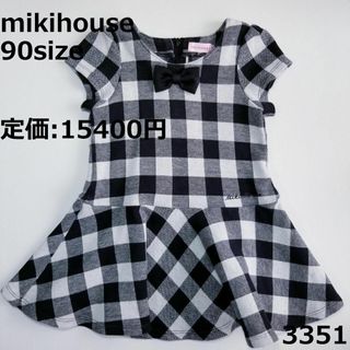 ミキハウス(mikihouse)の3351 ミキハウス 90 ワンピース チェック セレモニー 黒 リボン(ワンピース)