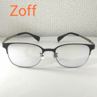 ゾフ(Zoff)のzoffメガネ　メタルフレーム　ウェリントン　マットブラック　極薄　度付き(サングラス/メガネ)