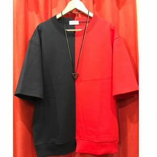 半袖 ツートン 切替 スウェット地 Tシャツ【RED*NVY】赤 紺(Tシャツ/カットソー(半袖/袖なし))