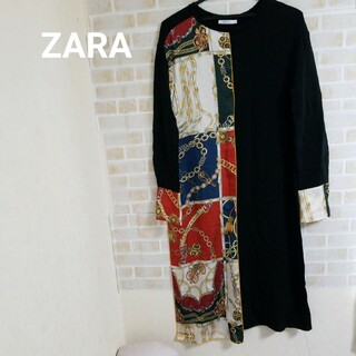 ザラ(ZARA)のZARA スカーフ柄切替ワンピース(ひざ丈ワンピース)