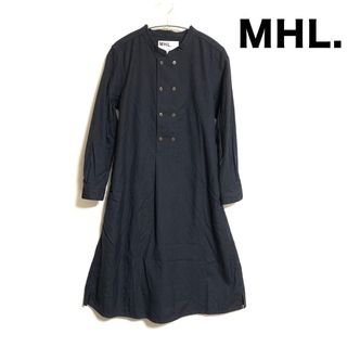 エムエイチエル(MHL.)の【マーガレットハウエル MHL】ウールコットン 長袖ワンピース　ネイビー 2 (ひざ丈ワンピース)