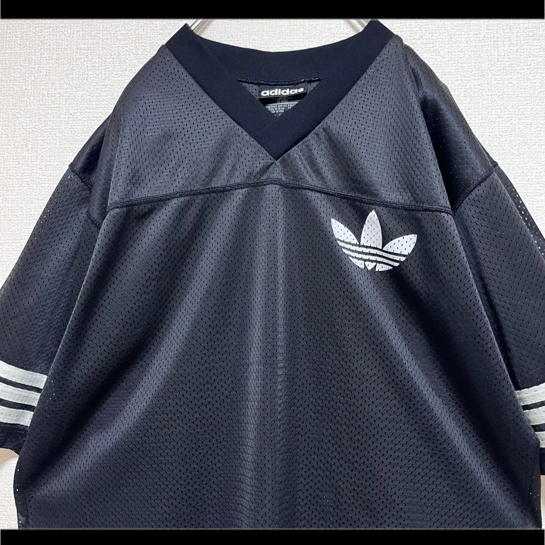 adidas(アディダス)のUSA製 adidas Tシャツ ゲームシャツ メッシュ ブラック 両面ロゴ メンズのトップス(Tシャツ/カットソー(半袖/袖なし))の商品写真