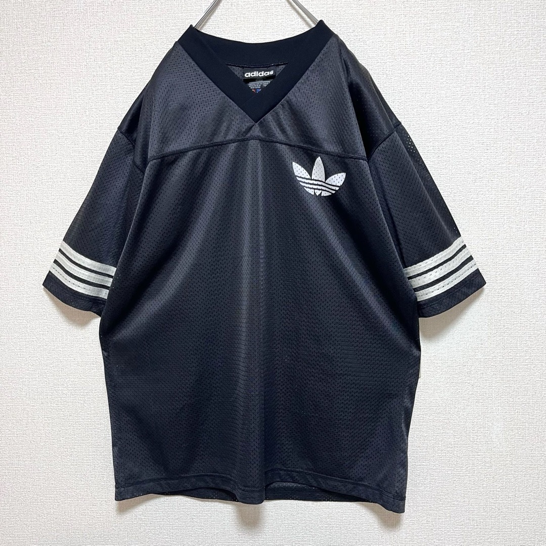 adidas(アディダス)のUSA製 adidas Tシャツ ゲームシャツ メッシュ ブラック 両面ロゴ メンズのトップス(Tシャツ/カットソー(半袖/袖なし))の商品写真