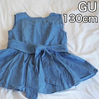 ジーユー(GU)のGU 130cm ブルー トップス へプラム ノースリーブ ジーユー 青 水色(Tシャツ/カットソー)