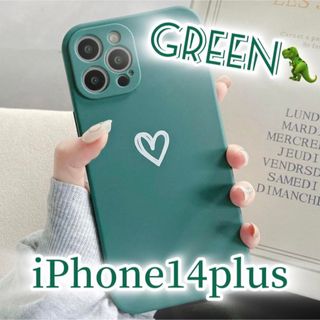 Apple - 【iPhone14plus】iPhoneケース グリーン ハート 手書き　緑