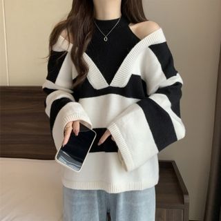 【人気商品】　オーバーセーター　長袖　綺麗め　黒　Lサイズ　ルーズ(ニット/セーター)