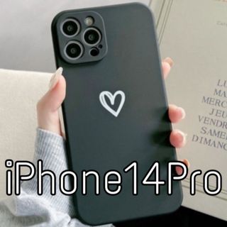 iPhoneケース ハート 手書き ブラック iPhone14Pro(iPhoneケース)