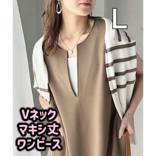 ワンピース　ロング　リネン　レイヤード　ブラック　黒　夏　上品　大人　Ｖネック(ロングワンピース/マキシワンピース)