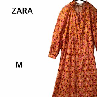 ザラ(ZARA)の送料無料 ZARA ザラ ロングワンピース オレンジベース プリント トップス(ロングワンピース/マキシワンピース)