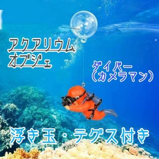 アクアリウム　水槽　オブジェ　ダイバー　カメラマン　装飾　オーナメント　オレンジ(アクアリウム)