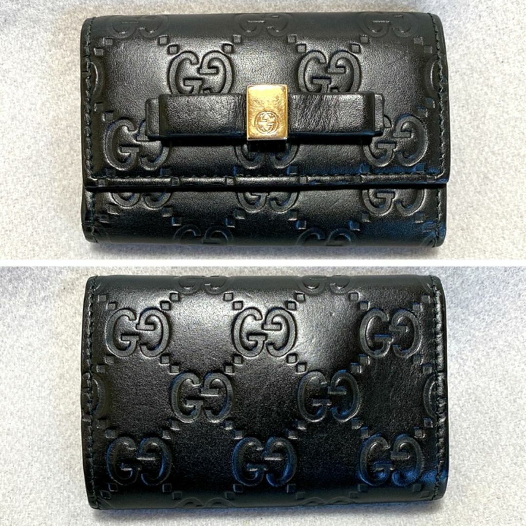 GUCCI　キーケース　グッチシマ　6連　黒　革　リボン　GG GUCCI - 【レア】GUCCI グッチ キーケース グッチシマ 6連 黒 革