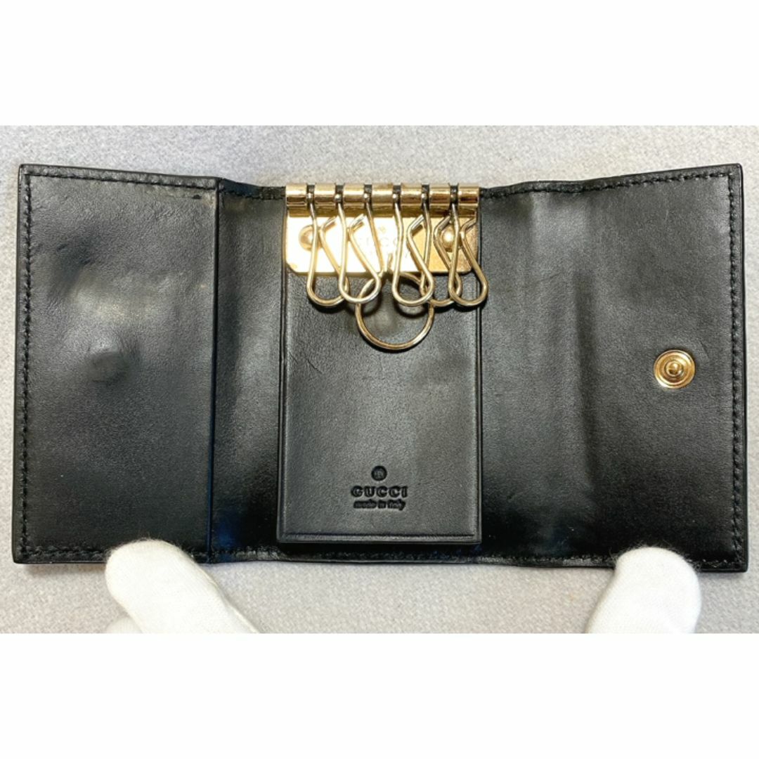 GUCCI　キーケース　グッチシマ　6連　黒　革　リボン　GG GUCCI - 【レア】GUCCI グッチ キーケース グッチシマ 6連 黒 革