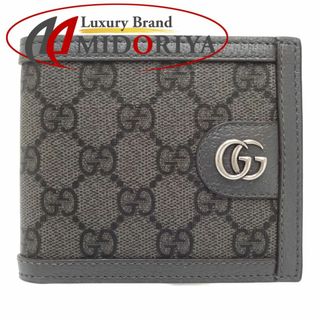 グッチ(Gucci)のGUCCI グッチ 二つ折り財布 GGスプリーム オフィディア シェリーライン  597609 コンパクトウォレット キャンバスxレザー  グレー ブラック/180374【中古】(財布)