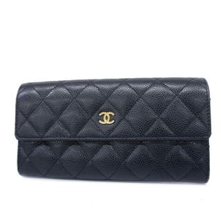 シャネル(CHANEL)の【4he5890】シャネル 長財布/マトラッセ/キャビアスキン/ブラック/ゴールド金具 【中古】 レディース(財布)