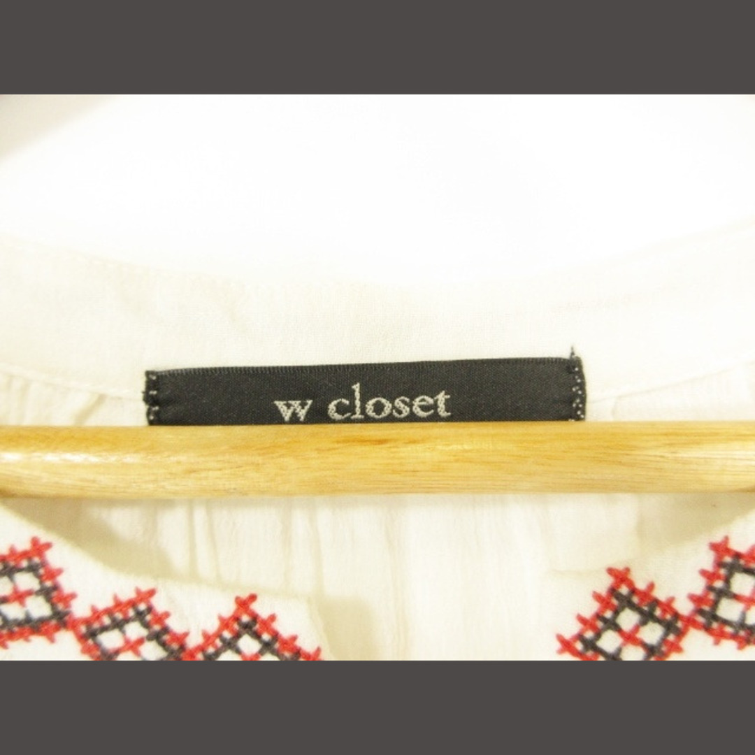 w closet(ダブルクローゼット)のw closet カットソー モックネック 七分袖 紐 エスニック柄 白  レディースのトップス(カットソー(半袖/袖なし))の商品写真