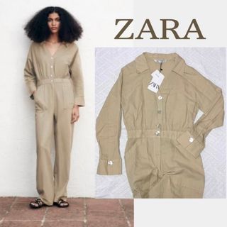 ザラ(ZARA)の【タグ付き新品 S】ZARA リネンブレンド ジャンプスーツ(オールインワン)