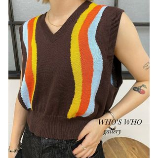 フーズフーギャラリー(WHO'S WHO gallery)の新品 WHO'S WHO gallery ストライプウェーブニットベスト(ベスト/ジレ)