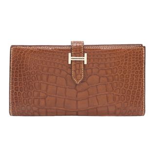 エルメス(Hermes)の　エルメス HERMES べアンクラシック ▢G刻 ミール/SV金具 アリゲーターマット レディース 長財布(財布)