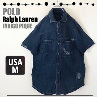 ポロラルフローレン(POLO RALPH LAUREN)のラルフローレン★リメイク風パッチワーク/RRL★インディゴピケ半袖シャツ(シャツ)