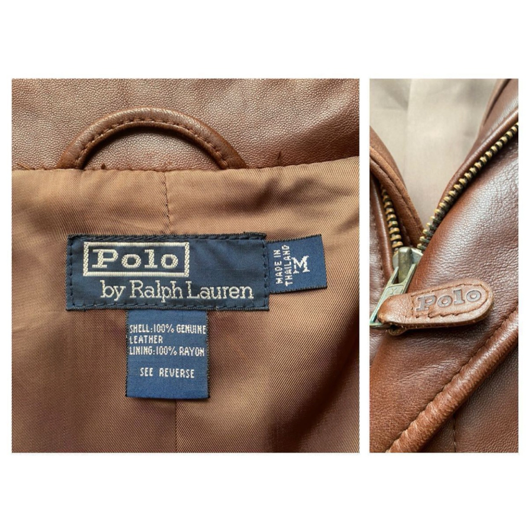 POLO RALPH LAUREN(ポロラルフローレン)の美品 90s POLO ラルフローレン レザー カーコート ジャケット XL メンズのジャケット/アウター(レザージャケット)の商品写真