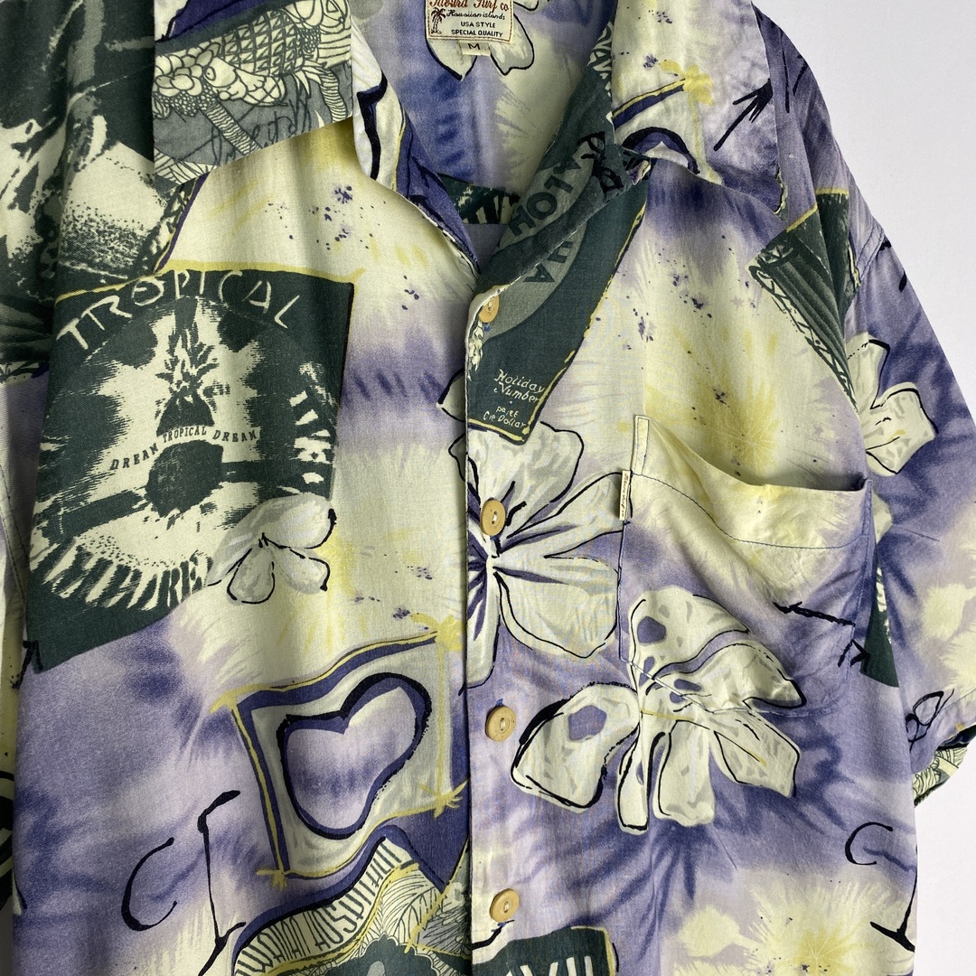 半袖シャツ　アロハシャツ　ハワイアン　総柄　紫　黄色　緑 メンズのトップス(シャツ)の商品写真