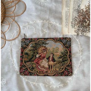 グリモワール(Grimoire)のvintageヴィンテージレトロアンティークゴブラン刺繍ポーチ絵画【貴婦人】(ポーチ)