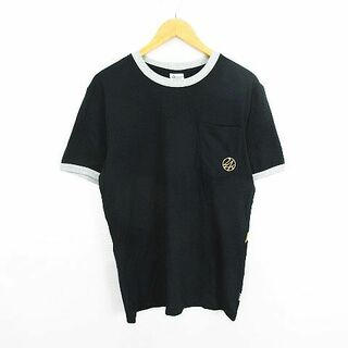 24カラッツ Tシャツ 半袖 丸首 ロゴ 刺繍 L ブラック×グレー×ゴールド