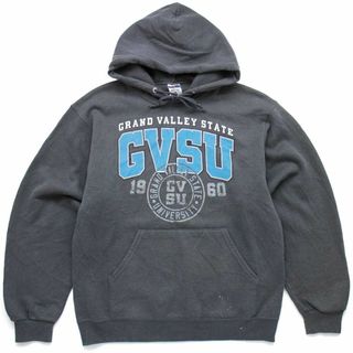 ジャージーズ(JERZEES)の00s GVSU GRAND VALLEY STATE UNIVERSITY スウェットパーカー グレー M★オールド フーディー カレッジ ペンキ飛び(パーカー)