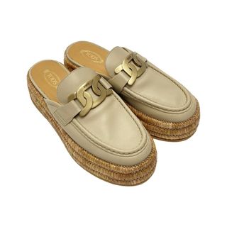 TOD'S - ☆☆TODS トッズ Kate ケイト レザー プラットフォーム ミュール ベージュ サンダル SIZE39