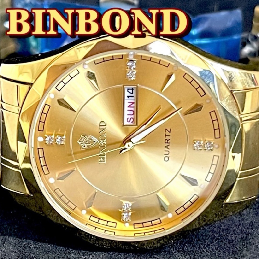 新品 BINBOND オマージュウォッチ メンズ腕時計 ゴールド デイデイト メンズの時計(腕時計(アナログ))の商品写真