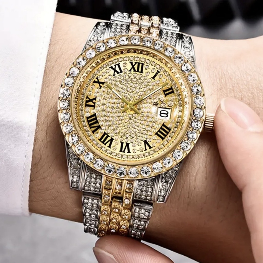 新品 ゴージャスアイスアウトウォッチ メンズ腕時計 ジルコニア コンビゴールドF メンズの時計(腕時計(アナログ))の商品写真