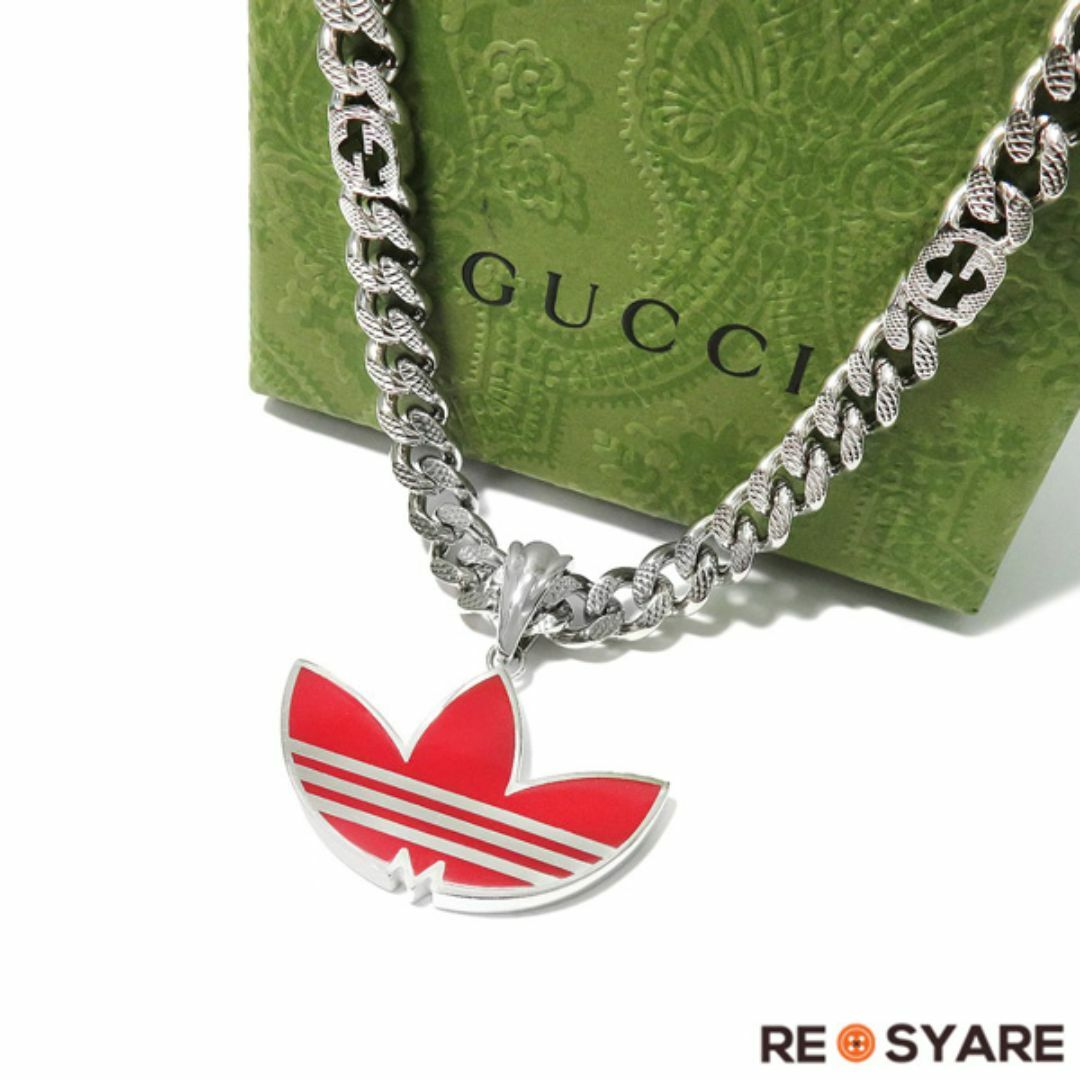 Gucci(グッチ)の極美品 GUCCI×adidas グッチ × アディダス トレフォイル GG インターロッキング ゴルメット チェーン ネックレス ペンダント 46445 メンズのアクセサリー(ネックレス)の商品写真