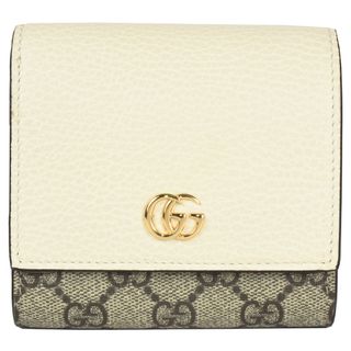 グッチ(Gucci)のグッチ GUCCI GGマーモント ミディアムウォレット 二つ折り財布 GGスプリームキャンバス 598587 ホワイト ゴールド金具【中古】(財布)