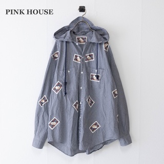 PINK HOUSE - 【PINK HOUSE】チュニックブラウス　フード付き　パッチ　ギンガムチェック