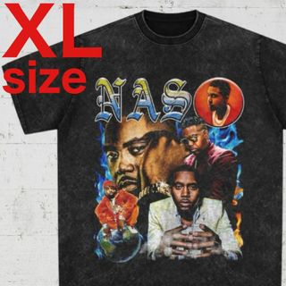 NAS　ナズ　レトロ　プリント　RAP　ラップ　Tシャツ　ブラック　XLサイズ(Tシャツ/カットソー(半袖/袖なし))