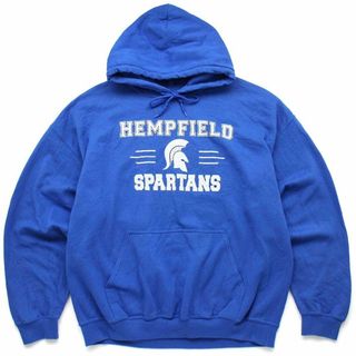 ギルタン(GILDAN)のHEMPFIELD SPARTANS スウェットパーカー 青 XL★オールド フーディー スポーツ カレッジ オーバーサイズ ビッグサイズ(パーカー)