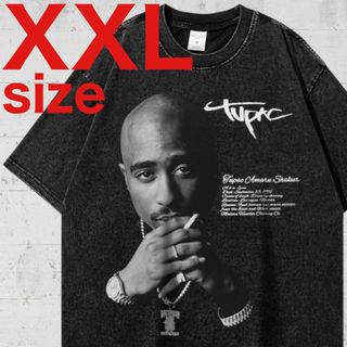 TUPAC　2PAC　セピアプリント　RAP　ラップ　Tシャツ　ブラック　XXL(Tシャツ/カットソー(半袖/袖なし))