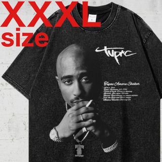 2PAC　TUPAC　モノクロプリント　ラップ　Tシャツ　ブラック　XXXL(Tシャツ/カットソー(半袖/袖なし))