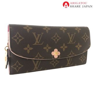 ルイヴィトン(LOUIS VUITTON)のLOUIS VUITTON ルイヴィトン ポルトフォイユ エミリー 長財布 レディース モノグラムキャンバス ブラウン ピンク2つ折り 茶色 M64202 中古品【鑑定済】(財布)