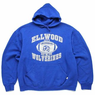 ラッセルアスレティック(Russell Athletic)のRUSSELLラッセル ELLWOOD CITY BIG BLUE WOLVERINES アメフト スウェットパーカー 青 L★フーディー カレッジ スポーツ フットボール(パーカー)
