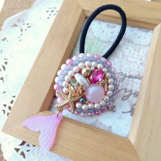 【H-470】ビーズ刺繍ヘアゴム(ヘアゴム/シュシュ)