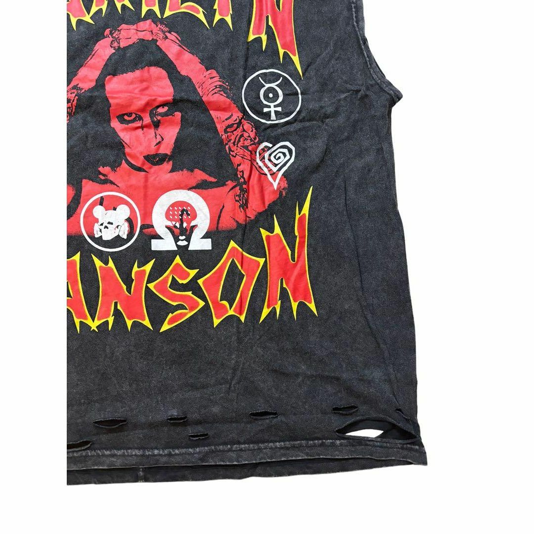 MARILYN MANSON　ダメージ　ノースリーブ　Tシャツ　ブラック　XL メンズのトップス(Tシャツ/カットソー(半袖/袖なし))の商品写真