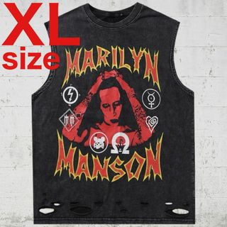 MARILYN MANSON　ダメージ　ノースリーブ　Tシャツ　ブラック　XL(Tシャツ/カットソー(半袖/袖なし))