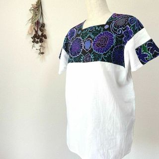 ハンドメイド 刺繍 クロスステッチ ジャガード織り カットソー(Tシャツ(半袖/袖なし))