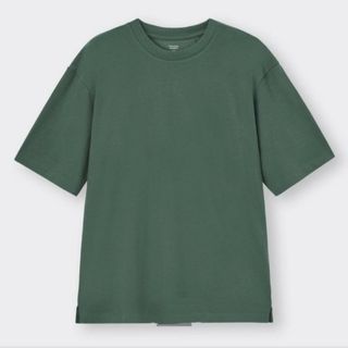 ドライポンチクルーネックT(5分袖)GU XL ダークグリーン送料無料(Tシャツ/カットソー(半袖/袖なし))