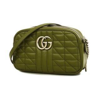 グッチ(Gucci)の【4hd5246】グッチ ショルダーバッグ/GGマーモント/447632/レザー/グリーン 【中古】 レディース(ショルダーバッグ)