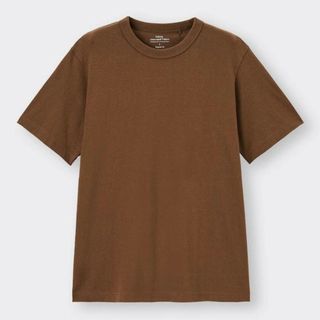 コットンクルーネックT(半袖) GU S ブラウン送料無料(Tシャツ/カットソー(半袖/袖なし))