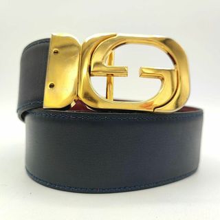 グッチ(Gucci)の人気✨GUCCI リバーシブル ベルト Gロゴ金具 レザー 紺色×ワインレッド(ベルト)